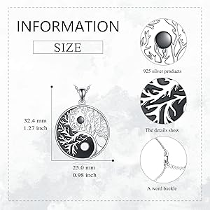 Amazon.com: AXELUNA Yin Yang Necklace Sterling Silver Tree